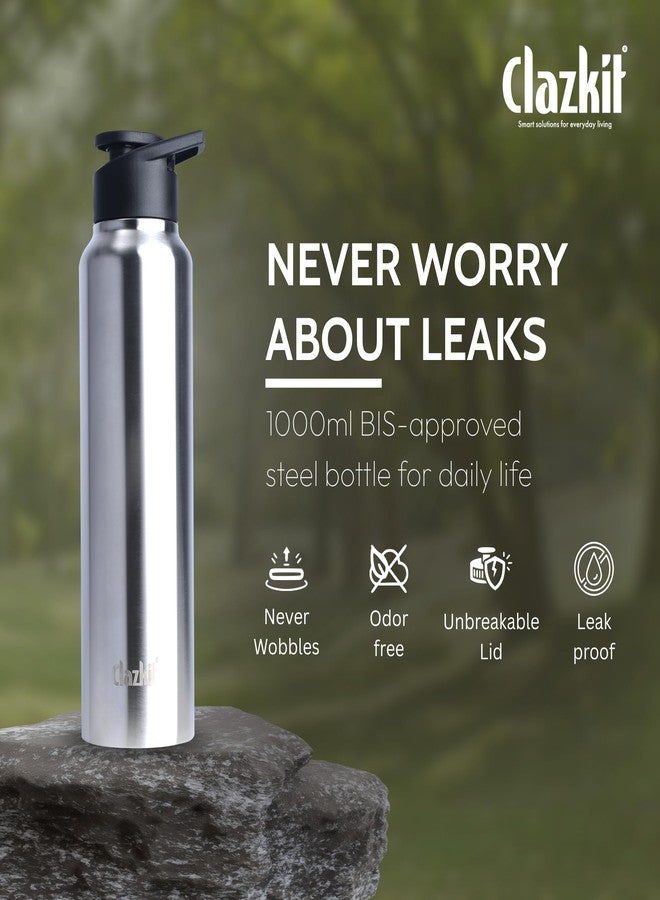 Clazkit زجاجة مياه رياضية من الفولاذ المقاوم للصدأ من كلازكيت أمايز، سعة 1000 مل | حاصلة على شهادة الجودة الهندية (ISI) | مانعة للتسرب، مقاومة للصدأ، خالية من مادة BPA، متينة للاستخدام في الجامعة، الثلاجة، الرياضة، النادي الرياضي، اليوغا، والمكتب - سهلة التنظيف وقابلة لإعادة الاستخدام - Image 3